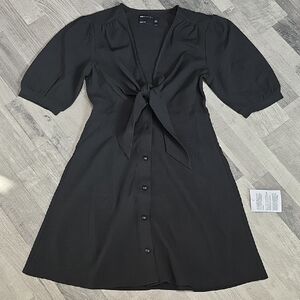 NWT, ASOS • Elegant Black Tie Front Mini Dress, Size 2